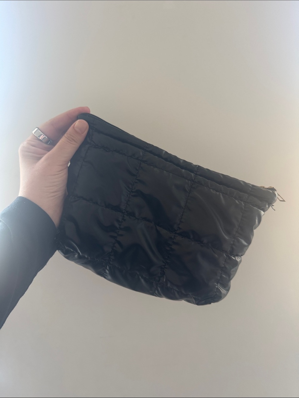 Black Quilted Pouch Cosmetic Bag